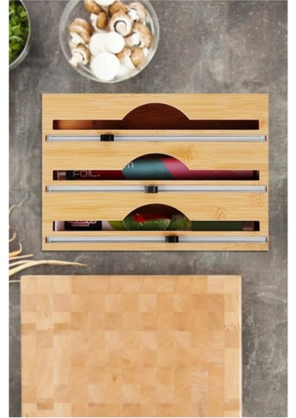Kahverengi Bambu 3'lü Streç ve Folyo Kesme Kutusu Seti fiyatları