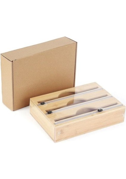 Kahverengi Bambu 3'lü Streç ve Folyo Kesme Kutusu Seti modelleri