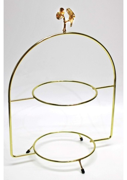 2 Katlı Gold Etajer Yaprak Süslemeli Sunum ve Ikramlık Standı fiyatları