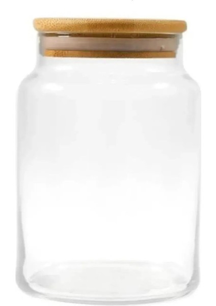 Vakumlu Bambu Kapaklı 2l Cam Kavanoz, Şık ve Kullanışlı, Beyaz Renkli, Tek Adet