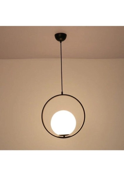 Siyah ve Beyaz Camlı Modern Tekli Avize, Dekoratif Aydınlatma, Salon ve Mutfak Için