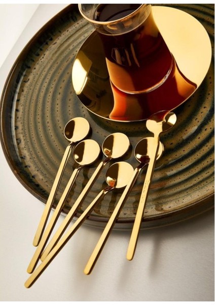 Altı Parçalı Gold Çay Kaşığı Seti, Şık ve Dayanıklı Metal Tasarım