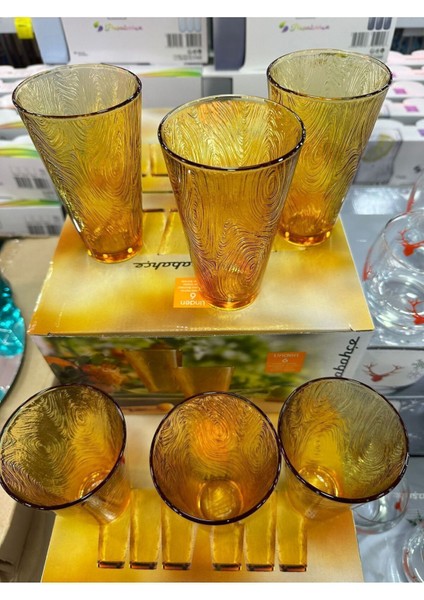 Amber Renkli 6'lı Meşrubat Bardağı Seti, Şık ve Kullanışlı Tasarım