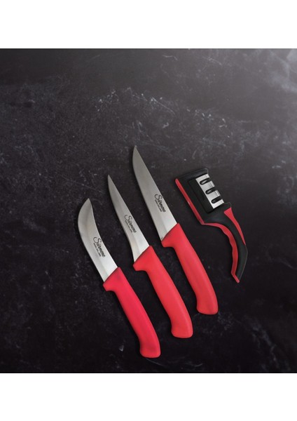 Üçlü Bıçak Seti ve Bileme Aleti ile Mutfak Şıklığı