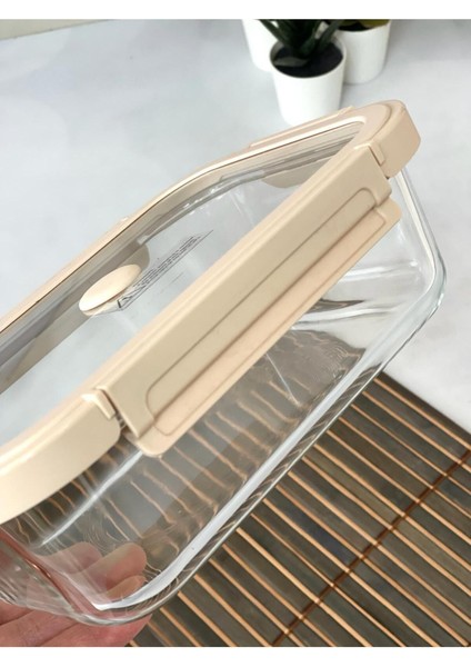 1520 ml Kilitli Cam Saklama Kabı, Bej Renkli ve Şık Tasarım fiyatları