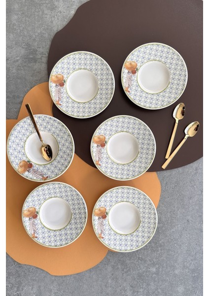 Şık 6'lı Porselen Çay Tabak Takımı, 6 Kişilik Bej Renkli Set