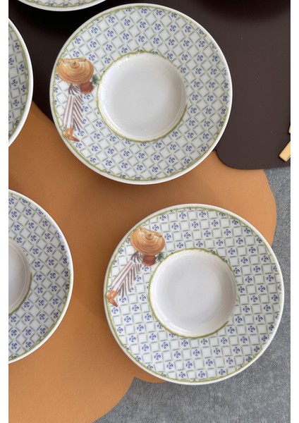 Şık 6'lı Porselen Çay Tabak Takımı, 6 Kişilik Bej Renkli Set fiyatları