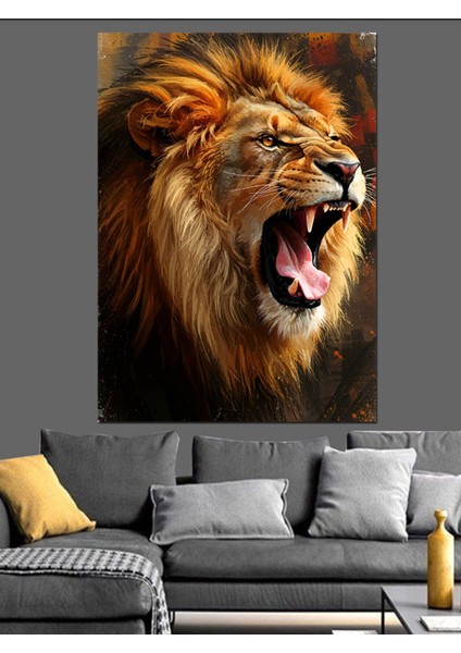 Canlı Renklerde Aslan Portresi Dekoratif Kanvas ve Ahşap Tablo