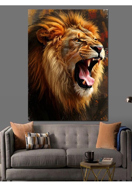 Canlı Renklerde Aslan Portresi Dekoratif Kanvas ve Ahşap Tablo fiyatları
