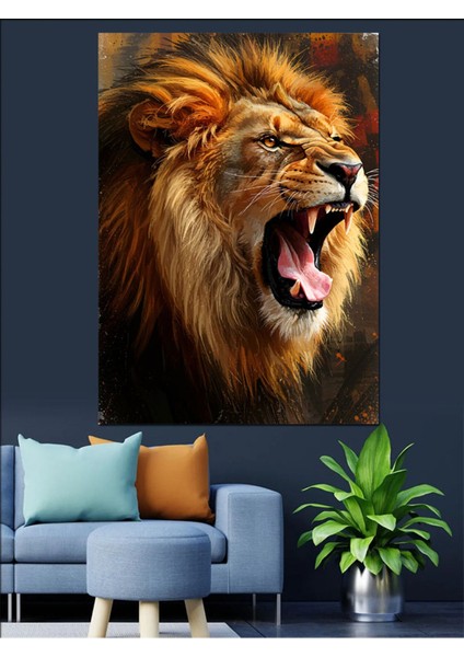 Canlı Renklerde Aslan Portresi Dekoratif Kanvas ve Ahşap Tablo modelleri