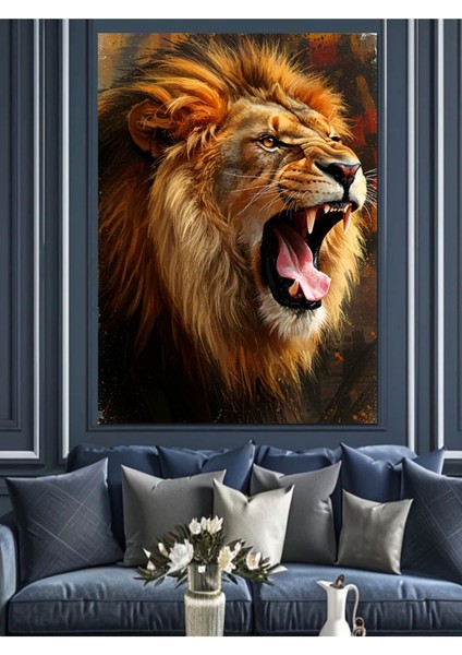 Canlı Renklerde Aslan Portresi Dekoratif Kanvas ve Ahşap Tablo indirimleri