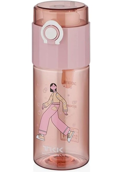 Pembe 500ML Kilitli Kapaklı Desenli Tritan Matara, Şık ve Sağlıklı Içim Keyfi