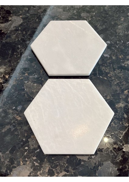 Beyaz Mermer Altıgen Sunum Tabağı, 16 Cm, Çiftli, Şık ve Zarif Servis Seti