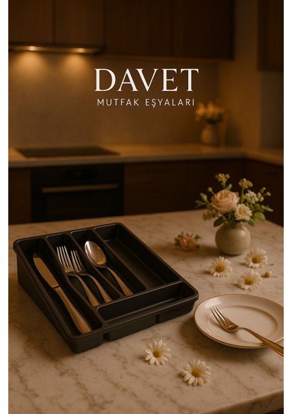 Siyah Uzayabilen Çekmece Içi Çatal Bıçak Kaşıklık Düzenleyici