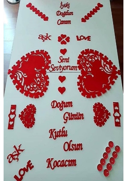 Turuncu Kalın Keçe Masa Süsleme Seti, Amerikan Servis ve Runner ile Sevgililer Günü