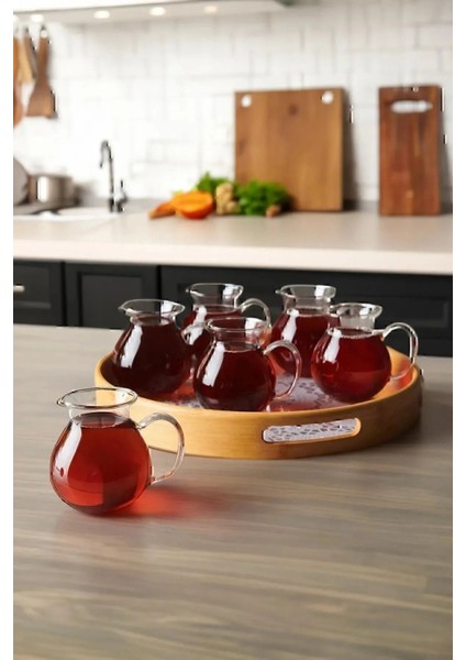 6'lı Renkli Ala Borosilikat Cam Çay Bardağı 180ML Kulplu Set