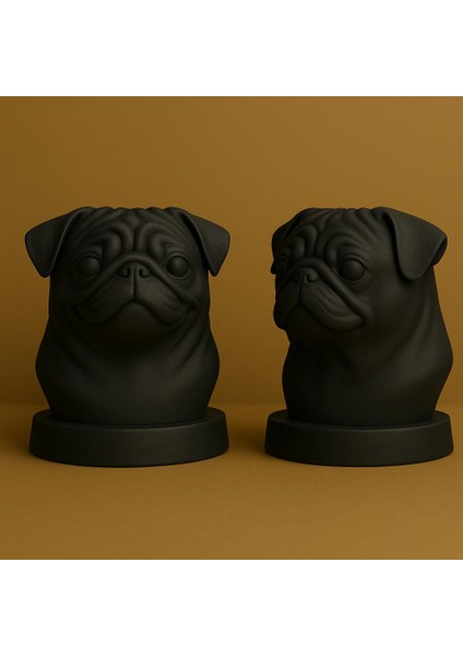 Siyah Pug (Mops) Köpek Büstü – Dekoratif Heykel