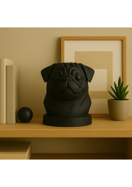 Siyah Pug (Mops) Köpek Büstü – Dekoratif Heykel modelleri