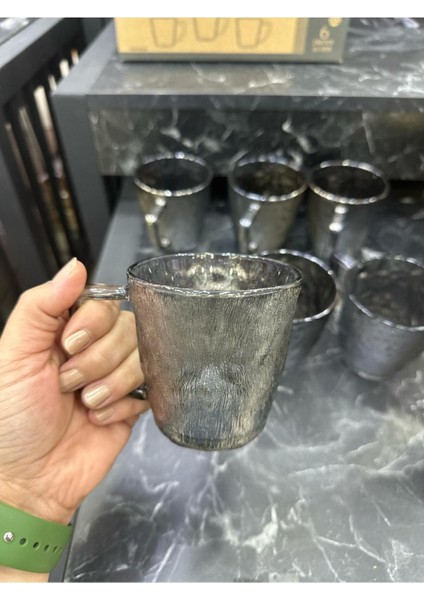 Gri 6'lı Buğulu Kulplu Fincan Bardak Takımı, Şık ve Kullanışlı Set