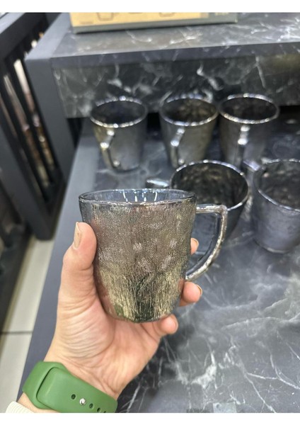 Gri 6'lı Buğulu Kulplu Fincan Bardak Takımı, Şık ve Kullanışlı Set fiyatları