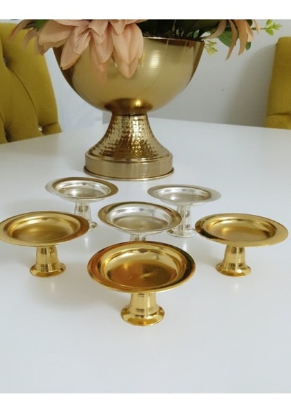 Çift Renkli 6’lı Gold ve Gümüş Makaronluk ve Lokumluk Seti modelleri