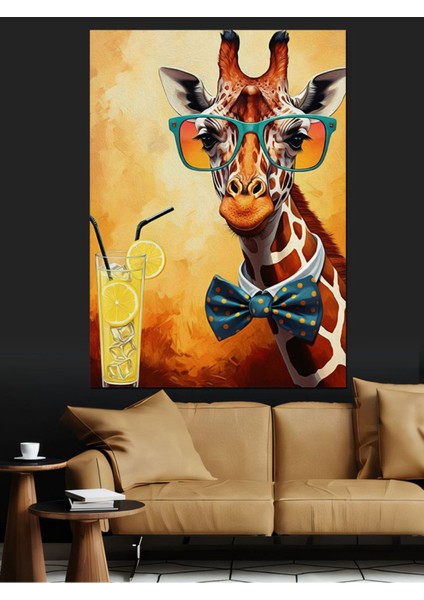 Renkli Zürafa Kanvas ve Mdf Ahşap Tablo Dekoru
