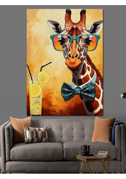 Renkli Zürafa Kanvas ve Mdf Ahşap Tablo Dekoru fırsatları