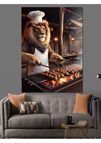 Renkli Şiş Kebapçı Dekoratif Kanvas ve Ahşap Tablo, Şık Ev Dekoru Için Ideal