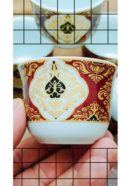 Şık Bordo Desenli 6'lı Porselen Kahve Fincanı Seti