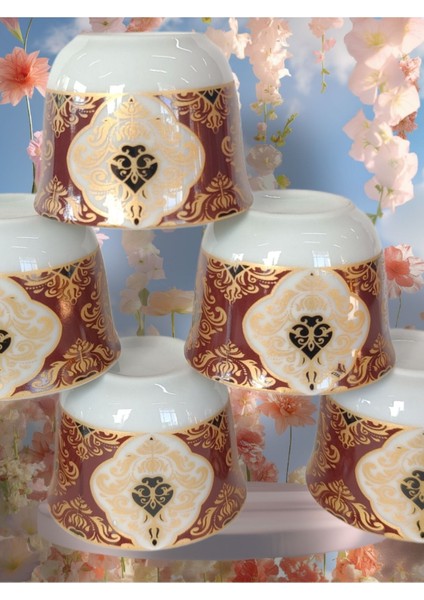 Şık Bordo Desenli 6'lı Porselen Kahve Fincanı Seti modelleri