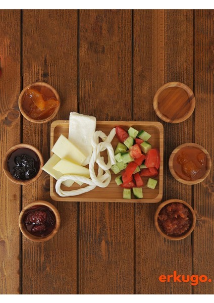 6 Adet Bambu Sunum Kasesi, Çerezlik, Servis ve Sosluk Seti, Kahverengi