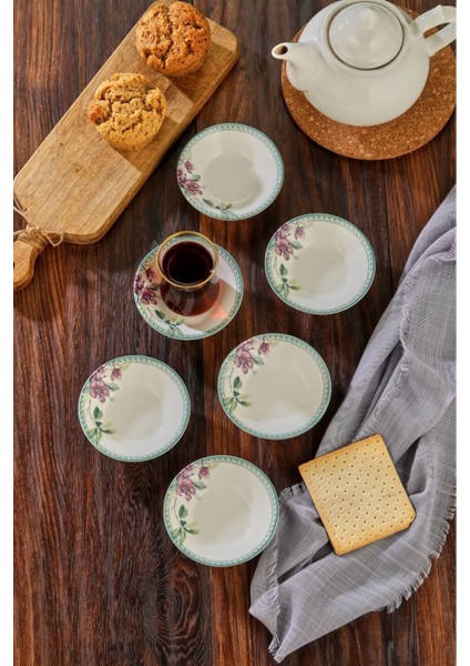 6 Adet Desenli Porselen Çay Tabağı - Mor, Şık ve Zarif Tasarım fiyatları