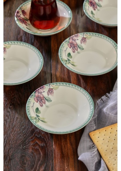 6 Adet Desenli Porselen Çay Tabağı - Mor, Şık ve Zarif Tasarım fırsatları