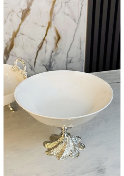 Şık Metal Ayaklı Porselen Kase ve Sunumluk, Meyve ve Salata Için Ideal