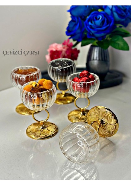 Turuncu Metal 6'lı Ayaklı Lokum ve Sosluk Seti, Şık Sunum Için Mükemmel