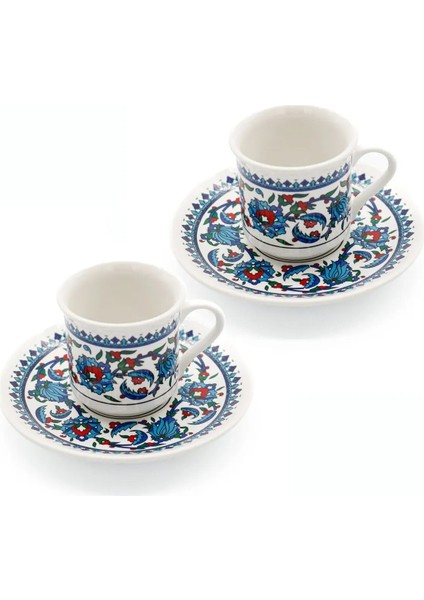 Mavi Çini Işlemeli 2'li Porselen Kahve Fincanı Seti