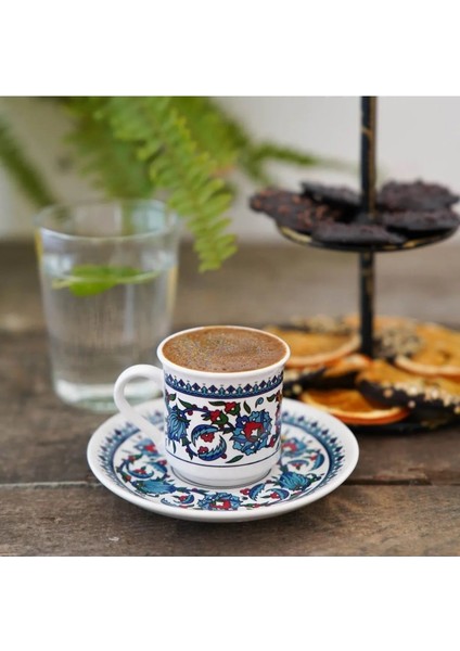 Mavi Çini Işlemeli 2'li Porselen Kahve Fincanı Seti modelleri