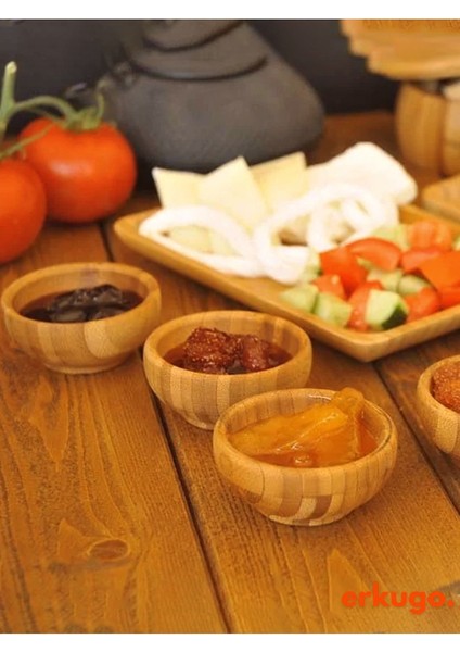 6 Adet Bambu Sunum Kasesi, Çerezlik, Servis ve Sosluk Seti, Kahverengi