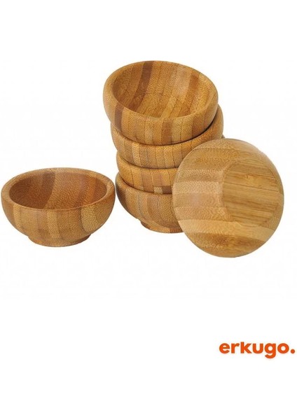 6 Adet Bambu Sunum Kasesi, Çerezlik, Servis ve Sosluk Seti, Kahverengi