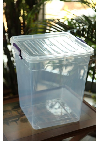 Şeffaf 30 Litrelik Kilitli Düzenleme Saklama Kabı, Beyaz Renkli, Dayanıklı ve Kullanışlı. modelleri