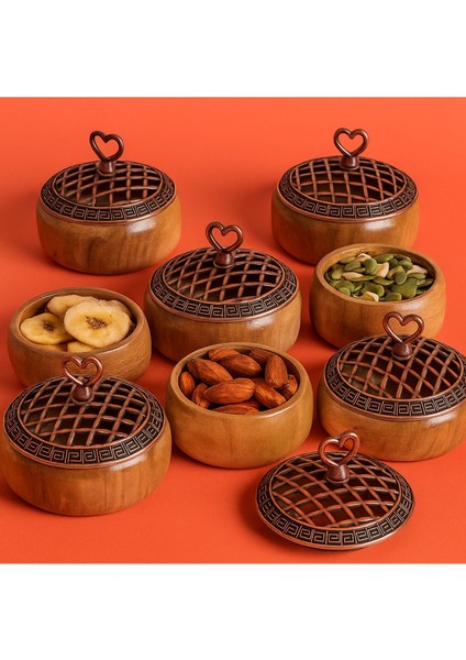 Renkli Ahşap ve Bakır Kapaklı Yuvarlak Sunumluk, 6'lı Set, 9,5cm Çap fiyatları