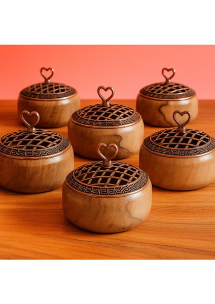 Renkli Ahşap ve Bakır Kapaklı Yuvarlak Sunumluk, 6'lı Set, 9,5cm Çap fırsatları