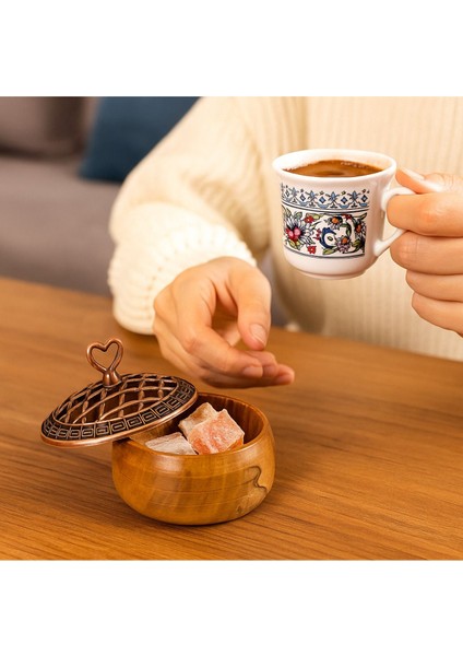 Renkli Ahşap ve Bakır Kapaklı Yuvarlak Sunumluk, 6'lı Set, 9,5cm Çap indirimleri