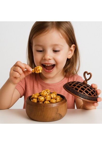 Renkli Ahşap ve Bakır Kapaklı Yuvarlak Sunumluk, 6'lı Set, 9,5cm Çap