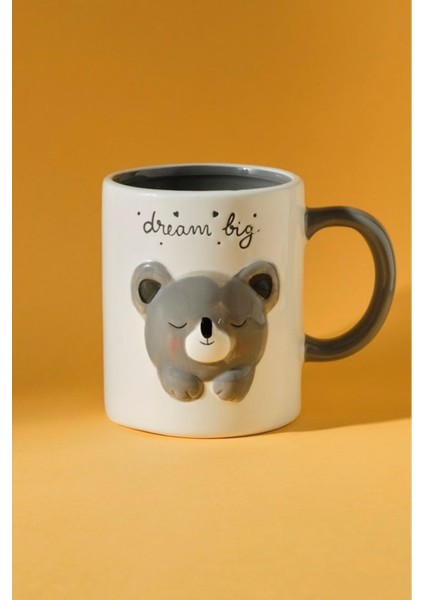 Sevimli Ayı Figürlü 400 ml Seramik Kupa, Gri Renkli, Şık ve Kullanışlı Tasarım