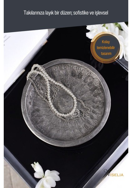Şık Gümüş Takı ve Makyaj Düzenleyici, Eskitme Renk, 6 Parça Set modelleri