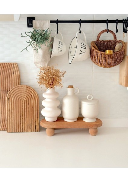 Kahverengi Ahşap Top Ayaklı Yükseltici ve Organizer, Şık ve Kullanışlı Tasarım