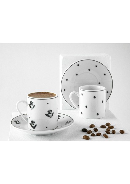 Şık 4'lü Porselen Kahve Fincan Takımı, 80 Ml, Siyah, 2 Kişilik fiyatları