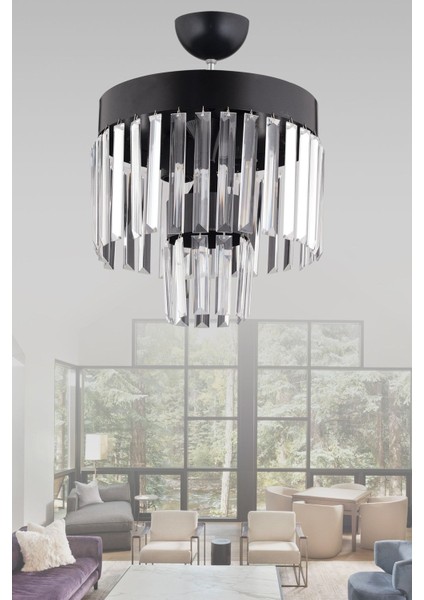 Modern 4'lü 2 Katlı Siyah Avize, Kristal Taş Detaylarıyla Şık ve Zarif Aydınlatma. modelleri