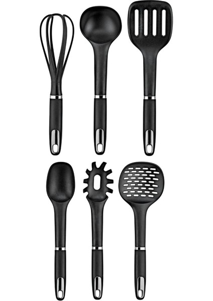 6 Parça Mat Krom Servis Seti, Siyah, Şık ve Elegant Tasarım